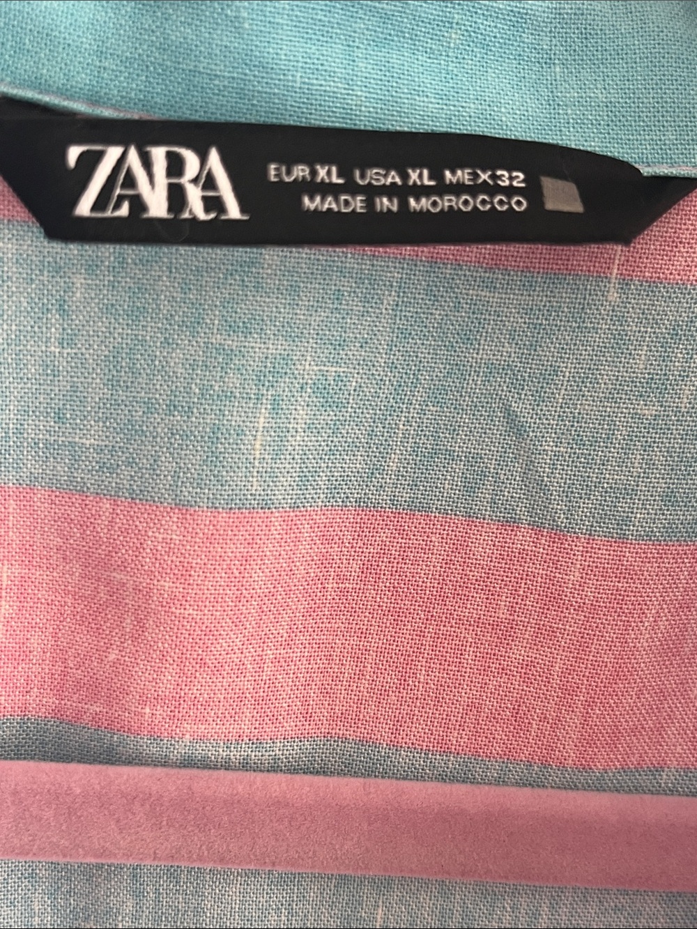 Zara Linen Blend Relaxed Vertical Stripe Button-Down in Pink and Teal Size XL - Picture 2 of 7